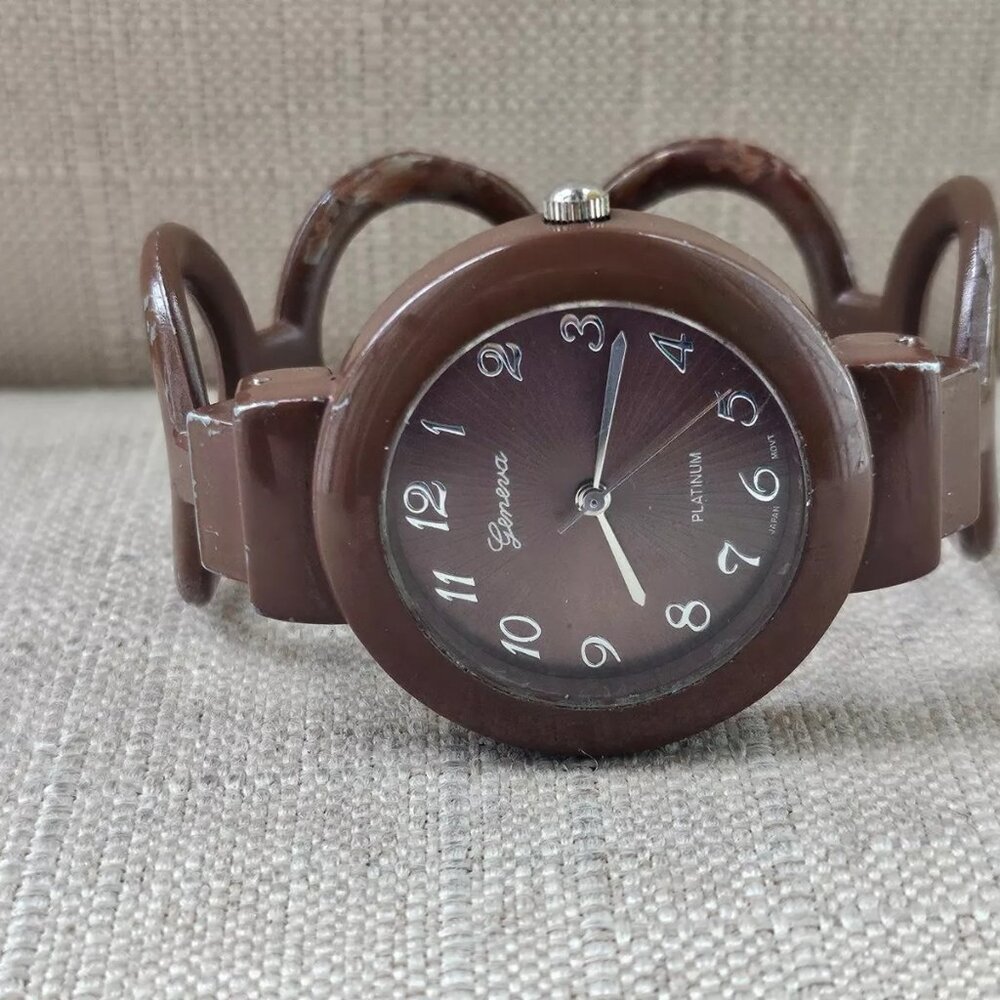 Geneva Women Wristwatch Brown Tone Metal Cuff Band Analog Watch - Picture 3 of 12